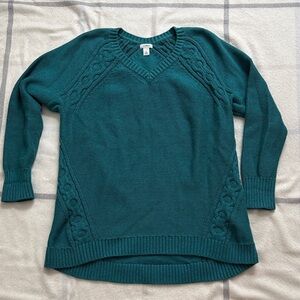 LL Bean Teal Cable Knit Sweater Size Large